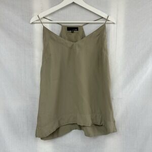 Lost april Womens Small Linen Khaki Green Olive Tank Top Cami Spaghetti Strap